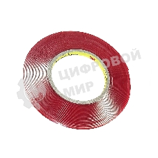 Скотч двусторонний прозрачный 3M 865377 с красной защитной лентой толщина 1мм, ширина 5мм длина 10м