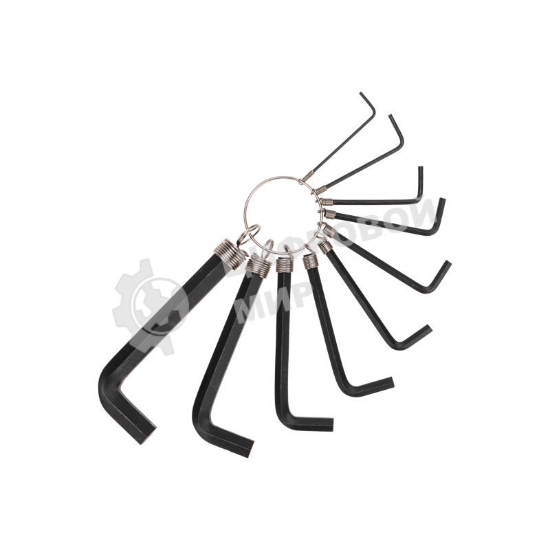 Набор ключей имбусовых HEX Kranz 1,5-10 мм, CrV, 10 шт., оксидированные, на кольце