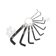 Набор ключей имбусовых HEX Kranz 1,5-10 мм, CrV, 10 шт., оксидированные, на кольце