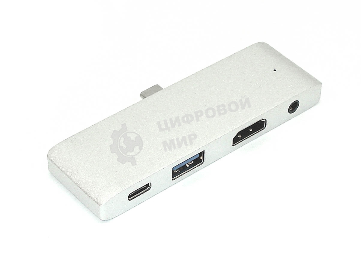 Адаптер Type-C на HDMI, USB 3.0 + Audio 3,5 + Type-C, серебро