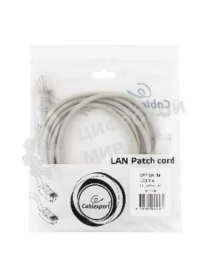 Патч-корд UTP Cablexpert cat.5e, 2м, литой, многожильный, серый
