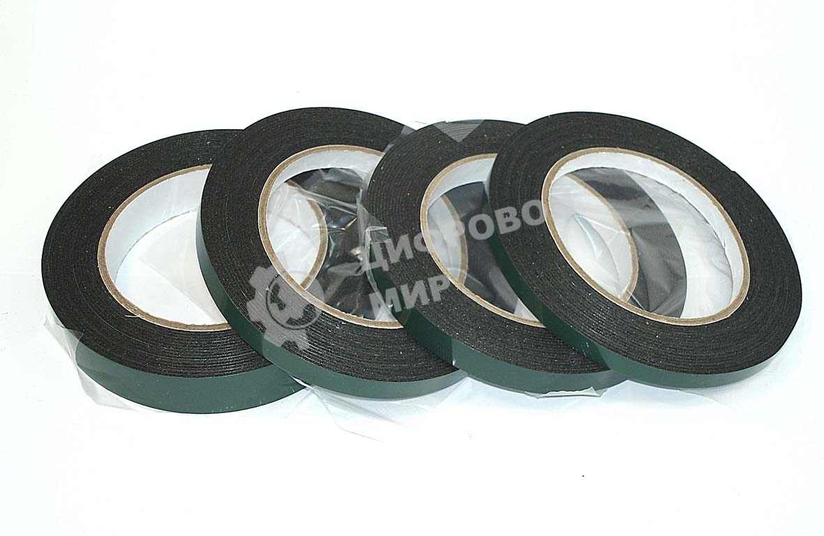 Скотч двусторонний черный вспененный с зеленой защитной лентой толщина 1мм ширина 10мм 5м