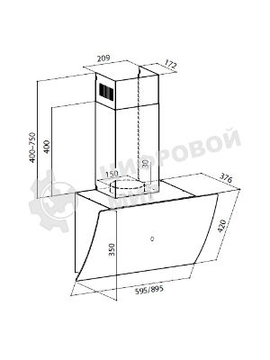 Вытяжка каминная Lex Plaza GS 600 BL черный управление: сенсорное (1 мотор)