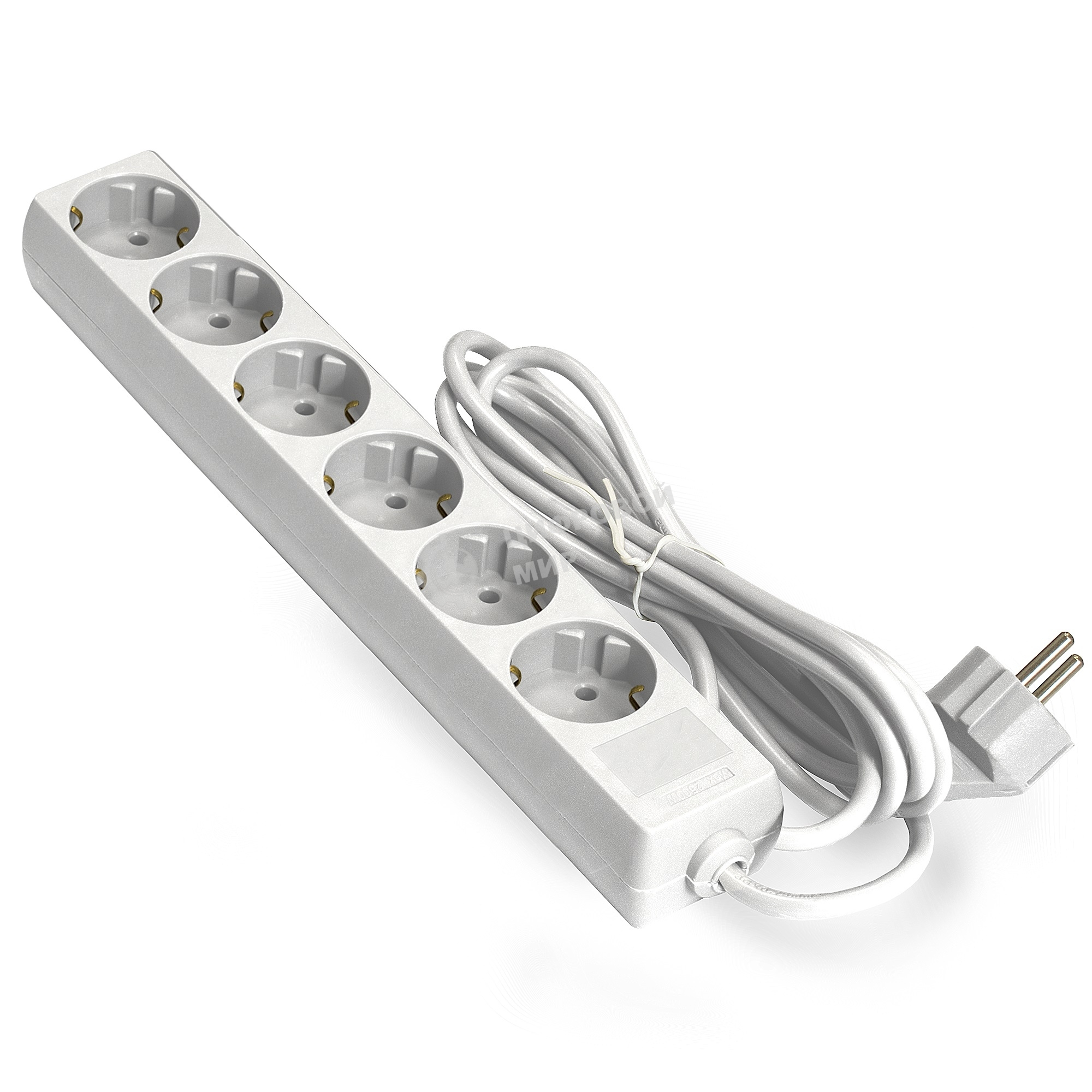 Удлинитель ExeGate ECE-6-5W (EX285836RUS), белый, 5 м, евровилка с заземлением, 6 евророзеток с заземлением, 2200 Вт