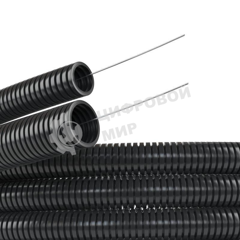 Труба гофрированная ПА d17мм с протяж. черный (уп.50м) ДКС PA611721F2