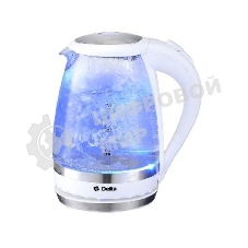 Чайник электрический Delta DL-1202 корпус из жаропрочного стекла, белый, 2200Вт, 1,5л