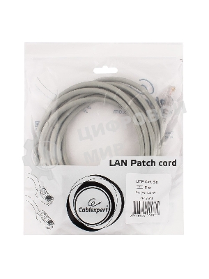 Патч-корд UTP Cablexpert cat.5e, 3м, литой, многожильный серый