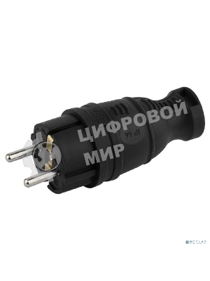 Вилка каучуковая ЭРА с заземл. прям. 16А IP44 черный