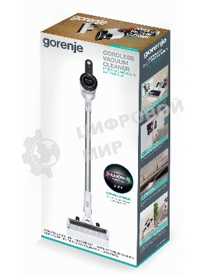 Пылесос вертикальный Gorenje SVC216FMLW белый/черный, питание от аккумулятора, 25 Вт, уборка сухая, пылесборник 0.5 л