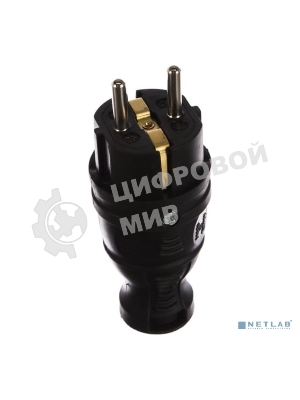 Вилка каучуковая ЭРА с заземл. прям. 16А IP44 черный