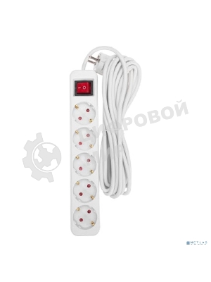 Удлинитель STANDARD 5 гнезд, 5м, 3х1,0мм², с/з, с выключателем, белый Rexant