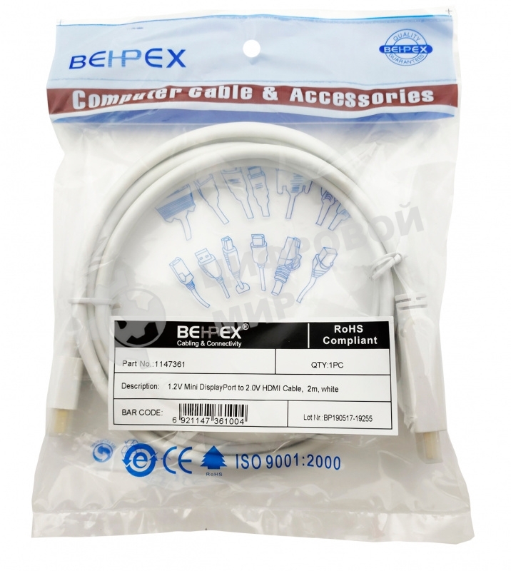 Кабель 1.2v miniDisplayPort (m) HDMI (m) 2м