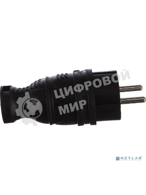 Вилка каучуковая ЭРА с заземл. прям. 16А IP44 черный