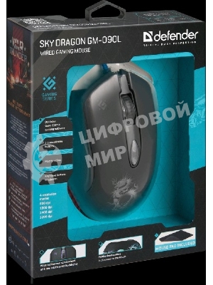 Мышь проводная Defender Sky Dragon GM-090L черный, 3200 dpi, USB, кнопки - 6