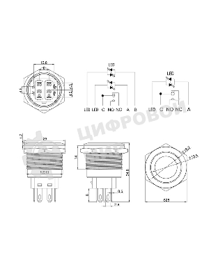 Кнопка антивандальная Rexant Ø22 250В Б/Фикс (6с) (ON)-OFF/(OFF)-ON подсв/зеленая