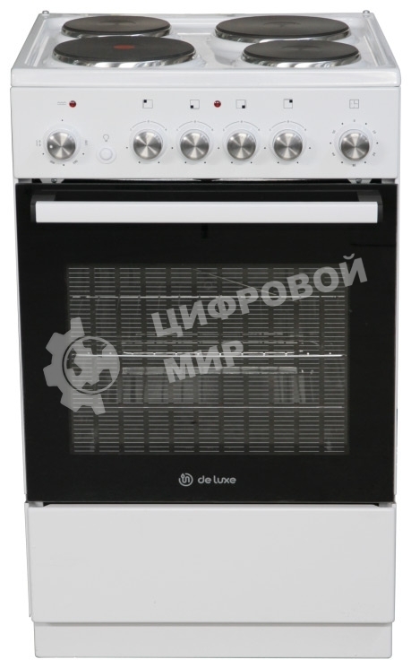Плита электрическая De Luxe 5004.16Э белый, конфорок 4 шт, духовка 46 л, 50 см x 85 см x 50 см