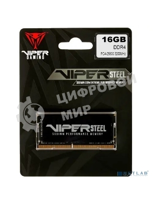 Оперативная память Patriot Steel Series, DDR4, 16GB (1x16 GB), 3200 MHz, CL22, радиатор, черный, SO-DIMM