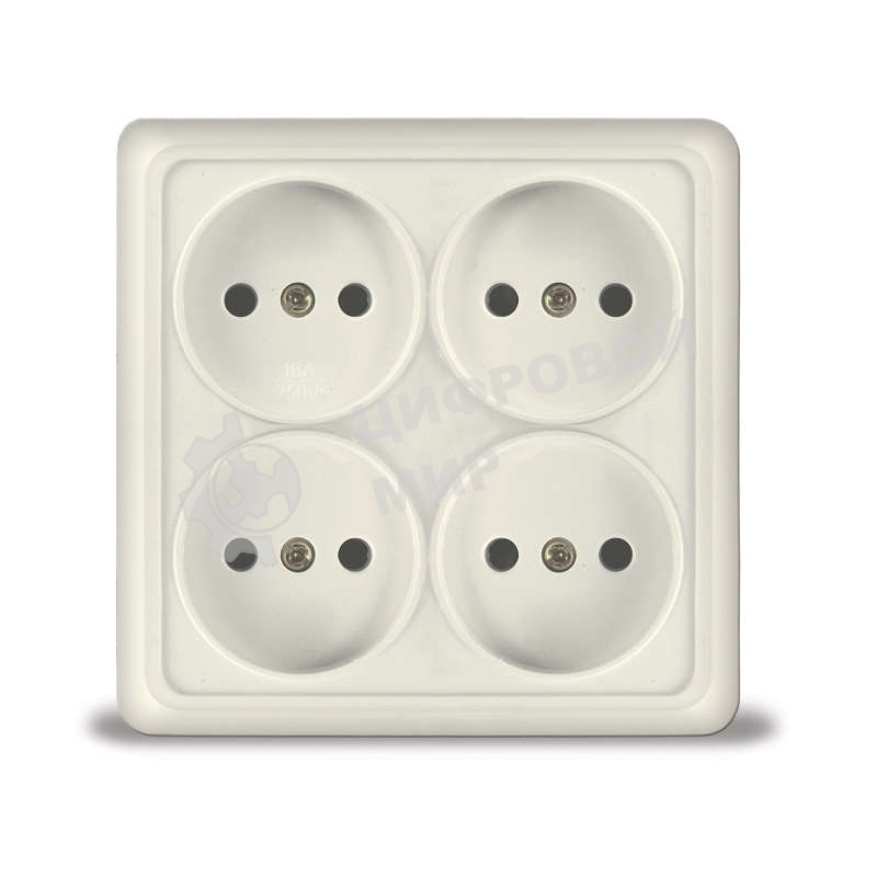 Розетка 4-м ОП Олимп без заземл. квадрат беж. UNIVersal 1170