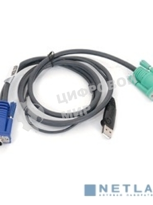 Кабель KVM ATEN 2L-5201U USB(тип А Male)+HDB15(Male) <-> SPHD15(Male) 1,2м., черный.