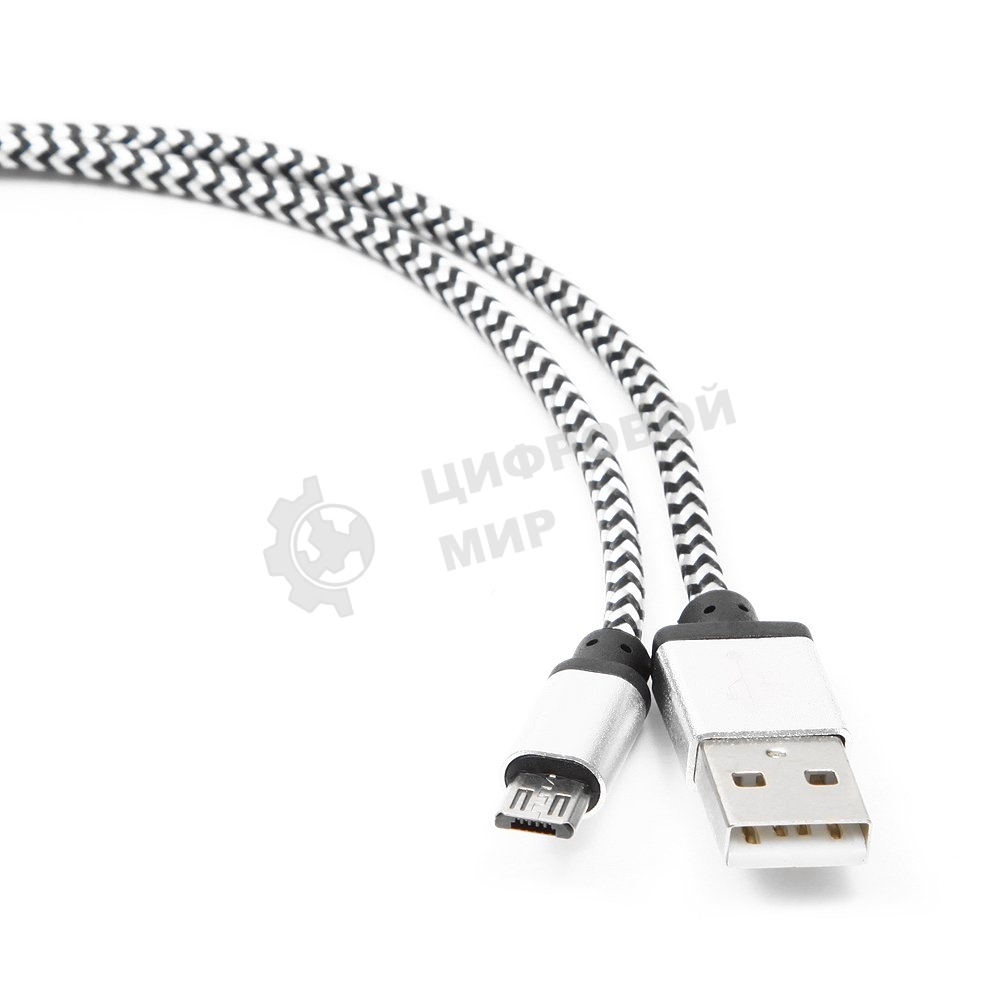 Кабель Gembird USB 2.0 Cablexpert AM/microBM 5P, 1м, нейлоновая оплетка, алюминиевые разъемы, серебристый, пакет