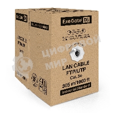 Кабель ExeGate UTP 2 пары кат.5e медь, 24AWG, бухта 305м, серый, PVC