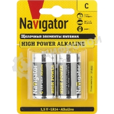 Элемент питания алкалиновый Navigator C/LR14 NBT-NE-LR14-BP2 (блист.2шт)