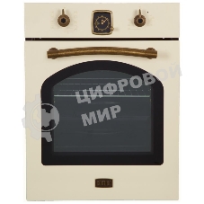 Встраиваемая электрическая духовка Korting OKB 4941 CRB, ширина 45 см, аналоговые часы в классическом стиле Frank Muller, таймера с функцией отключения, 9 режимов нагрева, объем духовки 45 л, телескопические направляющие на одном уровне, двухслойное остекление, каталитическая самоочистка, автоматическое отключение, в комплекте: 2 противня, хромированная решетка, цвет - слоновая кость; цвет ручек - бронза