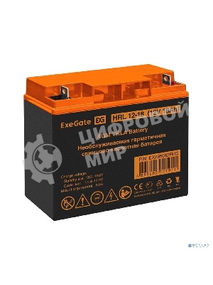 Аккумуляторная батарея ExeGate EX285662RUS HRL 12-18 (12V 18Ah, клеммы F3 (болт М5 с гайкой))