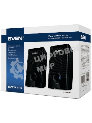 Колонки SVEN 318 черный USB-порт ПК, ноутбука или адаптер 5V DC