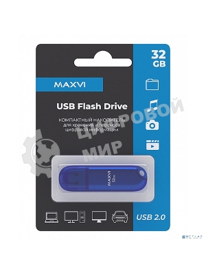 Флешка USB Maxvi P1 blue (FD32GBUSB20C10P1), 32Gb, USB 2.0, R/W 15/5, синий