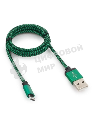 Кабель Gembird USB 2.0 Cablexpert AM/microBM 5P, 1м, нейлоновая оплетка, алюминиевые разъемы, зеленый, пакет