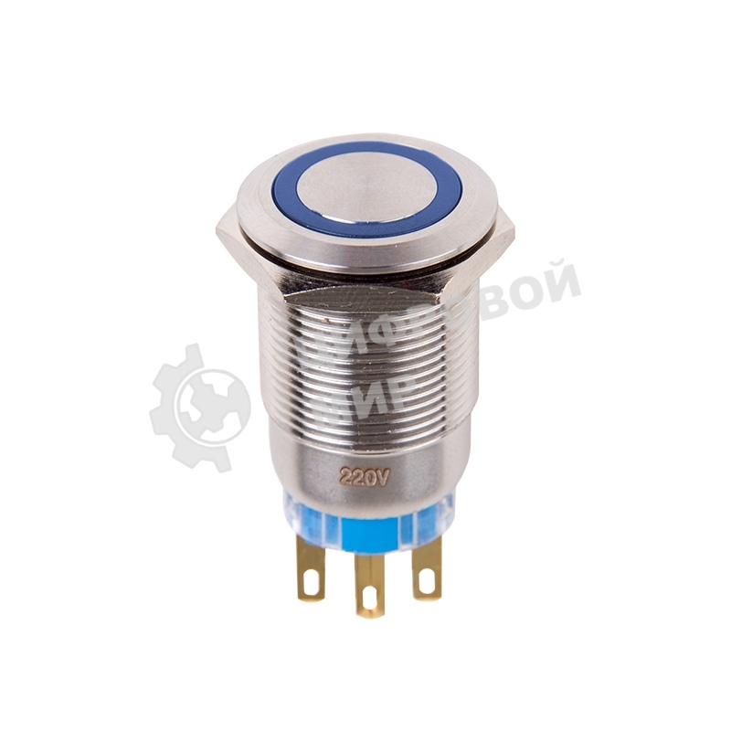 Кнопка антивандальная Rexant Ø19 250В Фикс (5с) ON-OFF/OFF-ON подсв/синяя