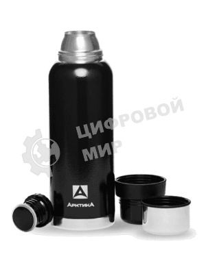 Термос Арктика 106-1200 черный, узкое горло 1,2 л, американский дизайн, антивандальное покрытие, две чашки, холод/тепло 32 ч