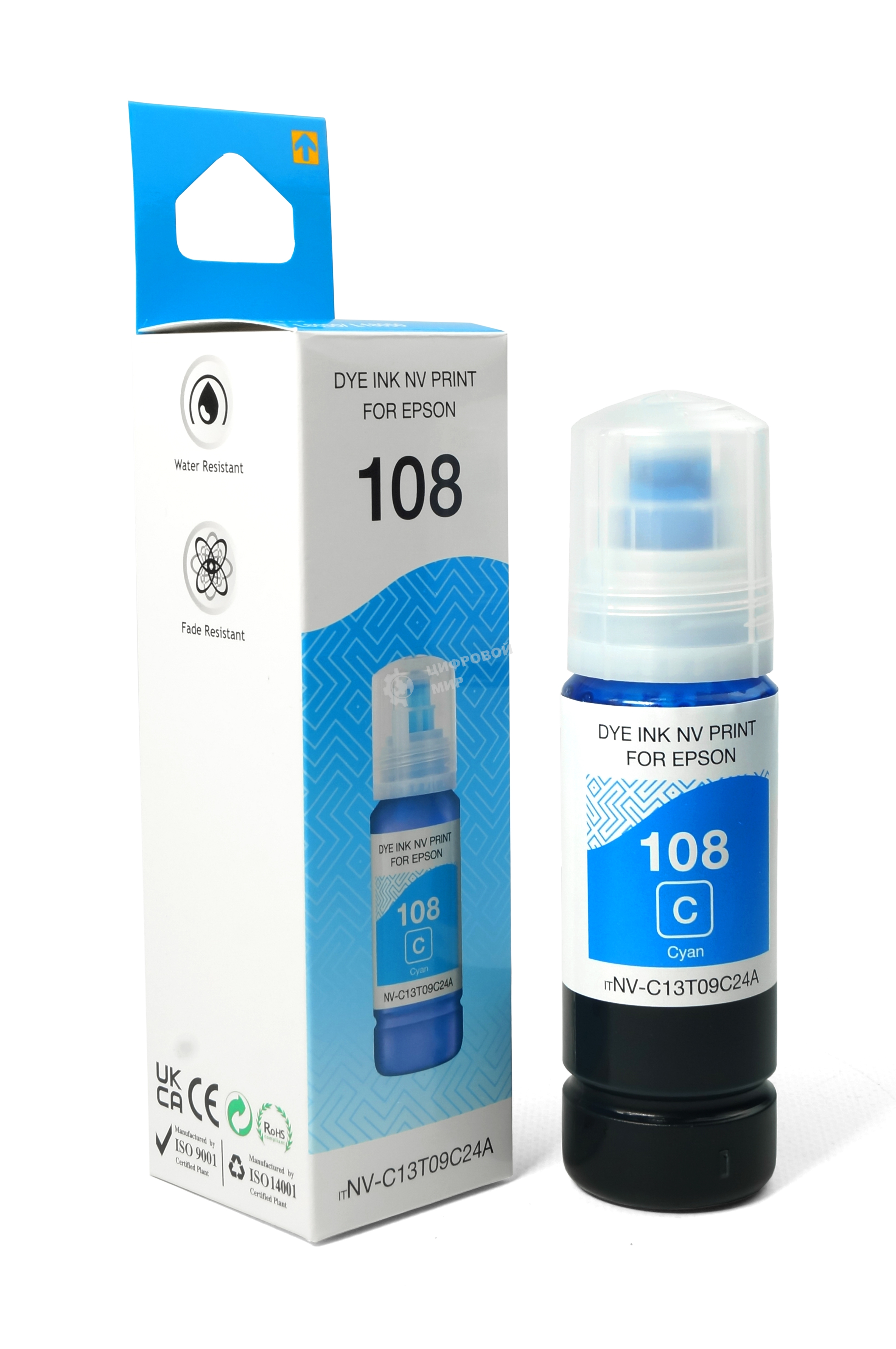 Чернила NVPrint 108 (NV-C13T09C24A) для Epson L8050, L18050 (70 мл) Cyan (в коробке) совместимые