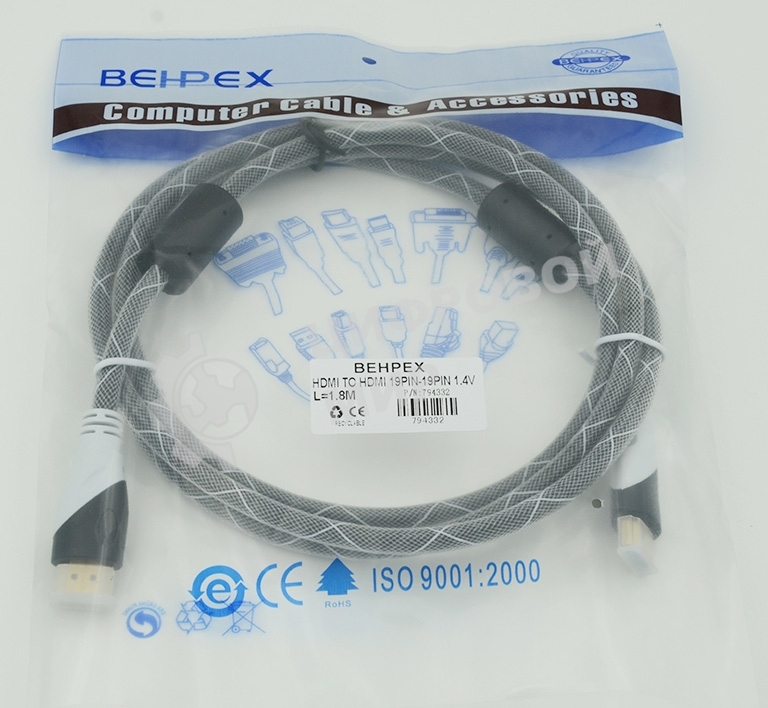 Кабель HDMI Ver.1.4 черный jack HDMI(19pin)/HDMI(19pin) 1.8м феррит.кольца позолоченные контакты