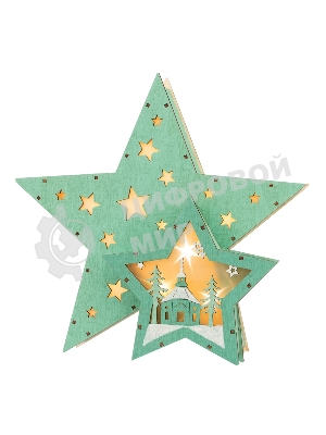 Деревянная фигура с подсветкой «Домик Звездочета» бирюзовая 26х7х25 см, Neon-night