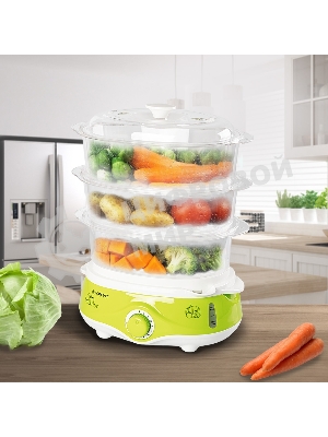 Пароварка электрическая Endever Vita-171, белый/зеленый, мощность 1000 Вт, объем 11 л