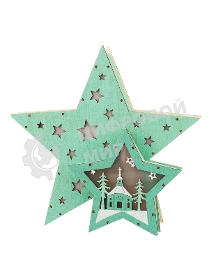 Деревянная фигура с подсветкой «Домик Звездочета» бирюзовая 26х7х25 см, Neon-night