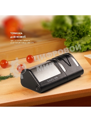 Электрическая точилка для ножей LINE GL 2442, черный/серебро мощность 18 Вт, идеальная заточка любых ножей: металлических, кухонных, керамических, спортивных, складных. Отличный результат в домашних условиях, время заточки 1 минута. Точильные элементы с алмазным покрытием, 2 этапа обработки лезвий ножей, съемный точильный блок, 220-240 В, 50 Г