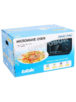 Микроволновая печь BBK 20MWS-709M/B черный, 20 л, 700 Вт, переключатели - поворотный механизм
