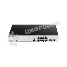 Коммутатор управляемый D-Link DGS-1210-10P/ME 2 уровня с 8 портами 10/100/1000Base-T с поддержкой PoE и 2 портами 1000Base-X SFP