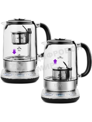 Чайник электрический Kitfort KT-6116 1.7 л, 2200 Вт, нержавеющая сталь/черный (корпус: стекло)