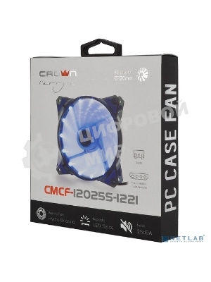 Вентилятор для корпуса Crown CMCF-12025S-1221 черный/синий, 120 мм, 1650 об/мин, 28 дБ, 3 pin
