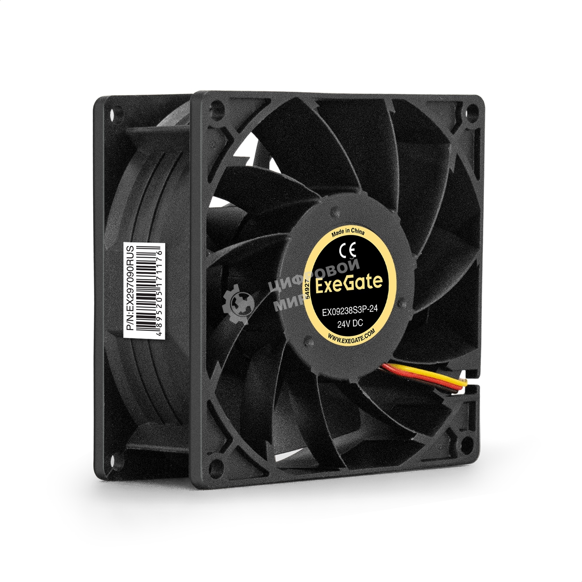 Вентилятор для корпуса ExeGate EX09238S3P-24 черный, 92 мм, 4500 об/мин, 48.3 дБ, 3 pin