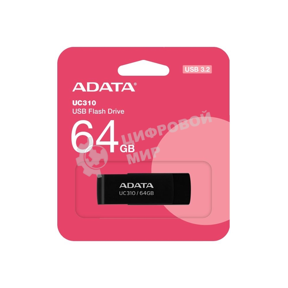 Флешка USB ADATA UC310 (UC310-64G-RBK), 64Gb, USB 3.2, R/W 100/30, черный