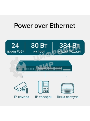 Коммутатор JetStream 28-port Gigabit L2+ Managed Switch with 24-port PoE+, PoE budget up to 384W, support SDN