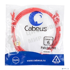 Шнур коммутационный Cabeus, cat.6, неэкр., U/UTP, RJ45/RJ45, 250 МГц, PVC, AWG24, 2м, красный