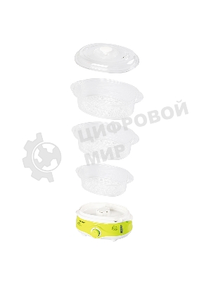 Пароварка электрическая Endever Vita-171, белый/зеленый, мощность 1000 Вт, объем 11 л