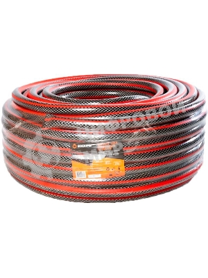 Шланг поливочный ПВХ усиленный премиум пищевой трехслойн. армир. 3/4 50м черный/красный Вихрь 73/7/2/8