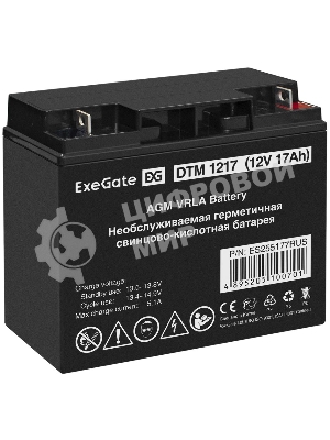 Батарея для ИБП ExeGate ES255177RUS DTM 1217/EXS12170 (12V 17Ah), клеммы под болт М5